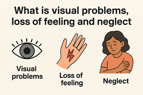 What is Visual problems, loss of feeling and neglect