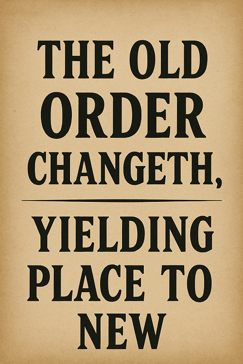 THE OLD ORDER CHANGETH, YIELDING PLACE TO NEW